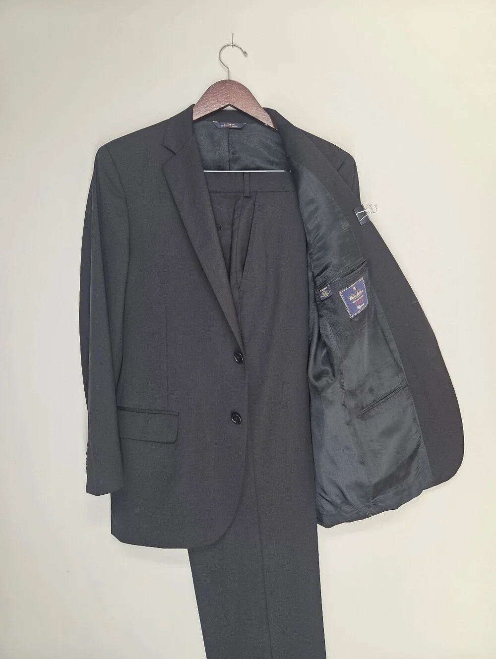 Brooks Brothers 1818 Fitzgerald Suit Mens 41R 35W Black Full Canvas Wool USA